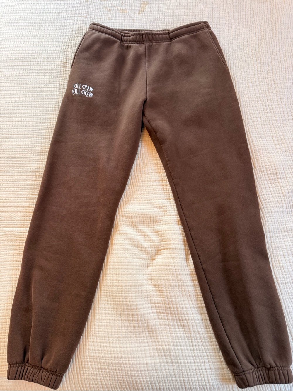 Kill Crew Brown Sweatpants with White Logo Accent